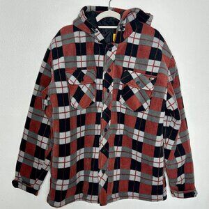 CAT Caterpillar Fleece Hooded Jacket Coat Plaid Men's Size XL Workwear Grunge